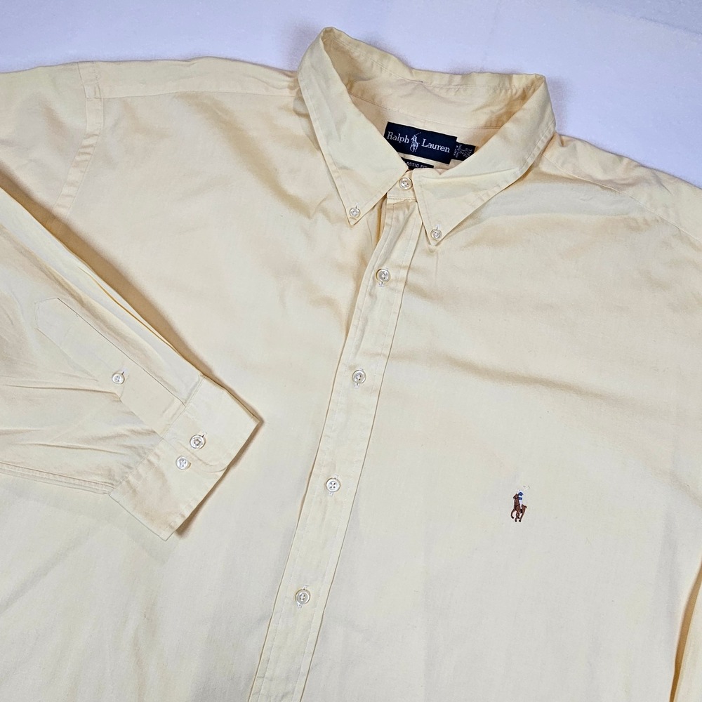 Ralph‎ Lauren Classic Fit Button Down Shirt Yellow Mens 21 38/39 Tall Big & Tall